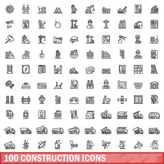 100 construction icons set. Outline illustration of 100 construction icons vector set isolated on white background