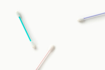 Flat lay top view reusable silicone swab buds on white background
