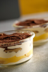 Tiramisu. Dessert with cream for breakfast. High quality photo