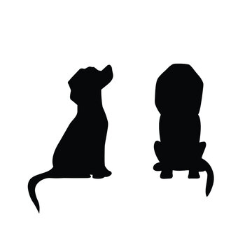 Dogs silhouette . The dog is sitting. Beagle silhouette. Set. Vector flat illustration. Profile and full face