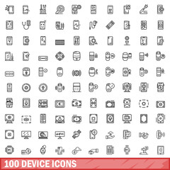 100 device icons set. Outline illustration of 100 device icons vector set isolated on white background