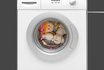 Children's toys in a closed washing machine.