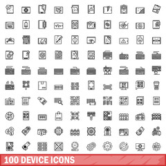 100 device icons set. Outline illustration of 100 device icons vector set isolated on white background