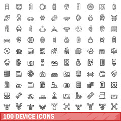 100 device icons set. Outline illustration of 100 device icons vector set isolated on white background