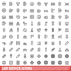 100 device icons set. Outline illustration of 100 device icons vector set isolated on white background