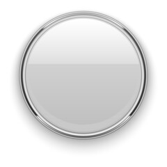 Glossy metal circle. Round button template. Blank mockup