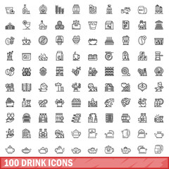100 drink icons set. Outline illustration of 100 drink icons vector set isolated on white background