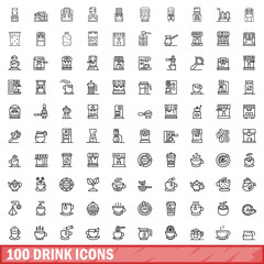 100 drink icons set. Outline illustration of 100 drink icons vector set isolated on white background