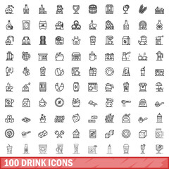 100 drink icons set. Outline illustration of 100 drink icons vector set isolated on white background