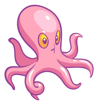 Pink octopus. Cute cartoon deep ocean animal