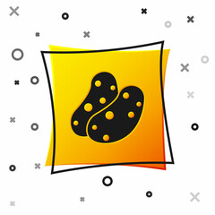 Black Potato icon isolated on white background. Yellow square button. Vector