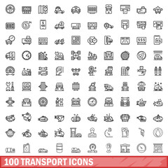 100 transport icons set. Outline illustration of 100 transport icons vector set isolated on white background