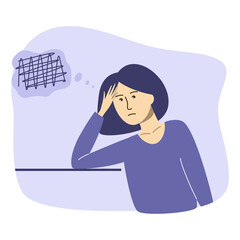 Woman in depression, portrait. Vector concept illustration in flat style.