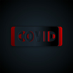 Paper cut Corona virus covid-19 icon isolated on black background. Bacteria and germs, cell cancer, microbe, fungi. Paper art style. Vector.