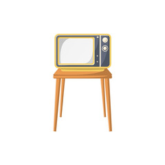 Retro TV on Table Flat Illustration. Clean Icon Design Element on Isolated White Background