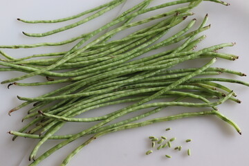 Bunch of Long beans. It is also known as the long podded cowpea, asparagus bean, snake bean or Chinese long bean