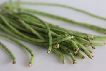 Bunch of Long beans. It is also known as the long podded cowpea, asparagus bean, snake bean or Chinese long bean