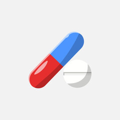 Medicine Tablet and Capsule Flat Icon. Clean Illustration Design Element on Isolated White Background