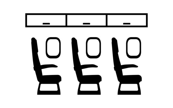 Airplane Seats With Overhead Locker Icon. Window Seats On Plane Symbol. Vector Illustration Of Pictogram Isolated On White Background. Flat Design For Web, App, Banner, UI, Poster. Armchair Symbol.