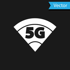 White 5G new wireless internet wifi connection icon isolated on black background. Global network high speed connection data rate technology. Vector