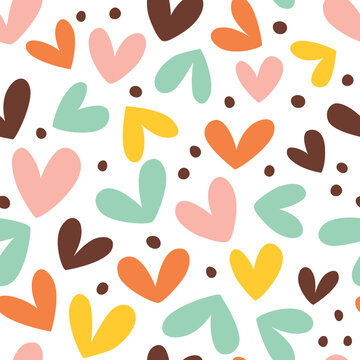 Seamless pattern with cute hearts in pastel colors.