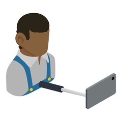 Worker selfie icon isometric vector. Man taking selfie photo on smartphone icon. Lifestyle, photo, online, modern technology
