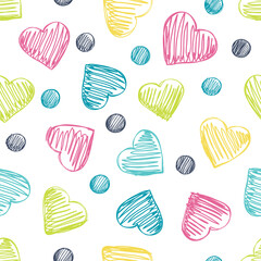 Romantic vector pattern with hearts in pastel colors.
