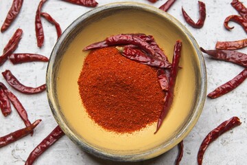 Dried peppers and pepper powder.