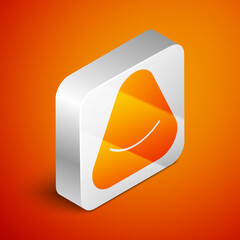 Isometric Pouf icon isolated on orange background. Soft chair. Bag for the seat. Comfortable furniture armchair. Silver square button. Vector