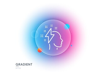 Creative brainstorming line icon. Gradient blur button with glassmorphism. Human head with lightning bolt sign. Inspiration symbol. Transparent glass design. Brainstorming line icon. Vector