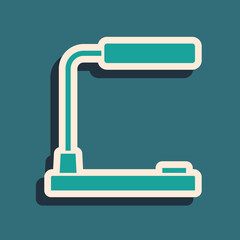 Green Table lamp icon isolated on green background. Desk lamp. Long shadow style. Vector