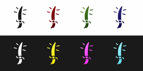 Set Arabian saber icon isolated on black and white background. Vector