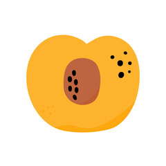 Flat icon peach, half of peach. Hand drawn fruit