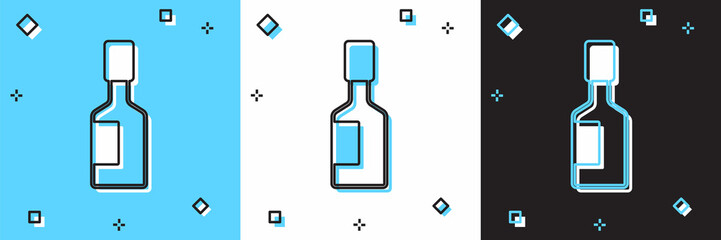 Set Tabasco sauce icon isolated on blue and white, black background. Chili cayenne spicy pepper sauce. Vector