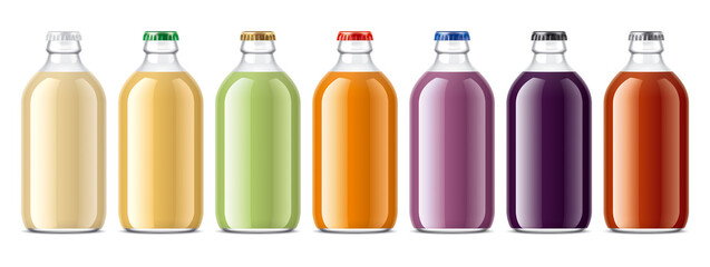Set of Glass Bottles with non-transparent Juices.