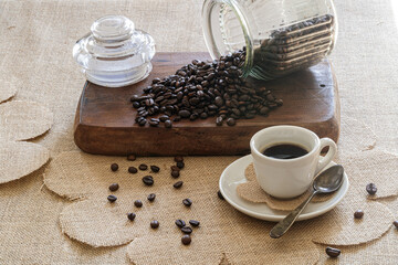 coffee beans and caffee cup natural light