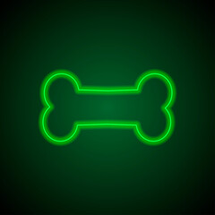 Bone simple icon vector. Flat desing. Green neon on black background with green light.ai
