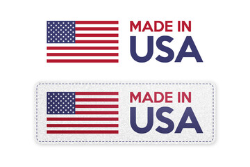 Made in USA. American banner on white background. USA badge stamp.