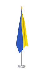 Flag of the Ukraine on steel flagpole. Ukrainian Flag isolated on white background. 
