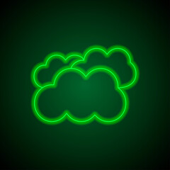 Clouds simple icon vector. Flat desing. Green neon on black background with green light.ai