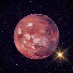 Mars and solar flare.  The elements of this image furnished by NASA.