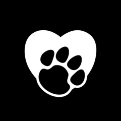 Love paw logo icon isolated on dark background