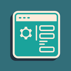 Green Browser setting icon isolated on green background. Adjusting, service, maintenance, repair, fixing. Long shadow style. Vector