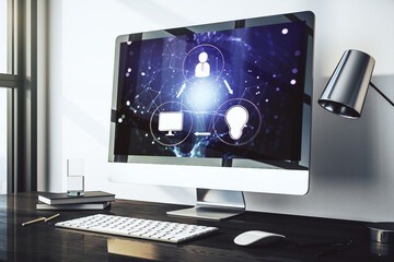 Social network concept on modern laptop screen. 3D Rendering