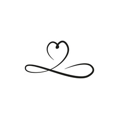 Continuous thin line heart vector illustration, minimalist love sketch doodle. One line art valentine icon, single wedding outline drawing or simple heart logo	
