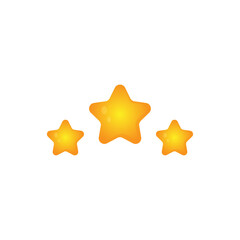 Three yellow stars glossy colors. Achievements for games. Customer rating feedback concept from client about employee of website. Realistic 3d design. For mobile applications. Vector illustration	