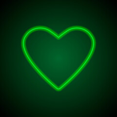 Heart vector simple icon. Flat desing. Green neon on black background with green light.ai