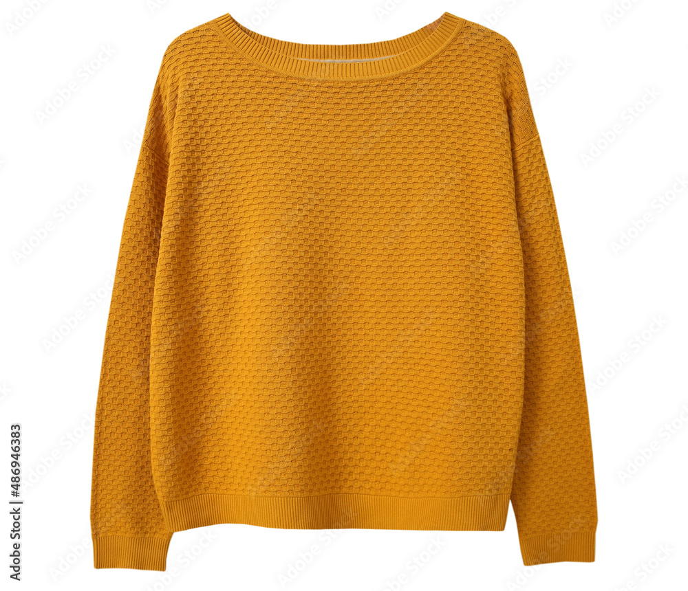 Wall mural Yellow sweater isolated on white.Trendy women's clothing..Knitted apparel. Clothes.Jumper. - Wall murals