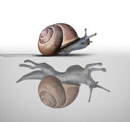 Potential metaphor and inner power concept as a symbol for motivational feeling and the power within as a slow snail with a reflection of a fast cheetah shape © freshidea