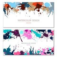 Splashes of paint. Blots. A set of two creative bright watercolor backgrounds. Banner, cover design. Artistic design in abstract style.